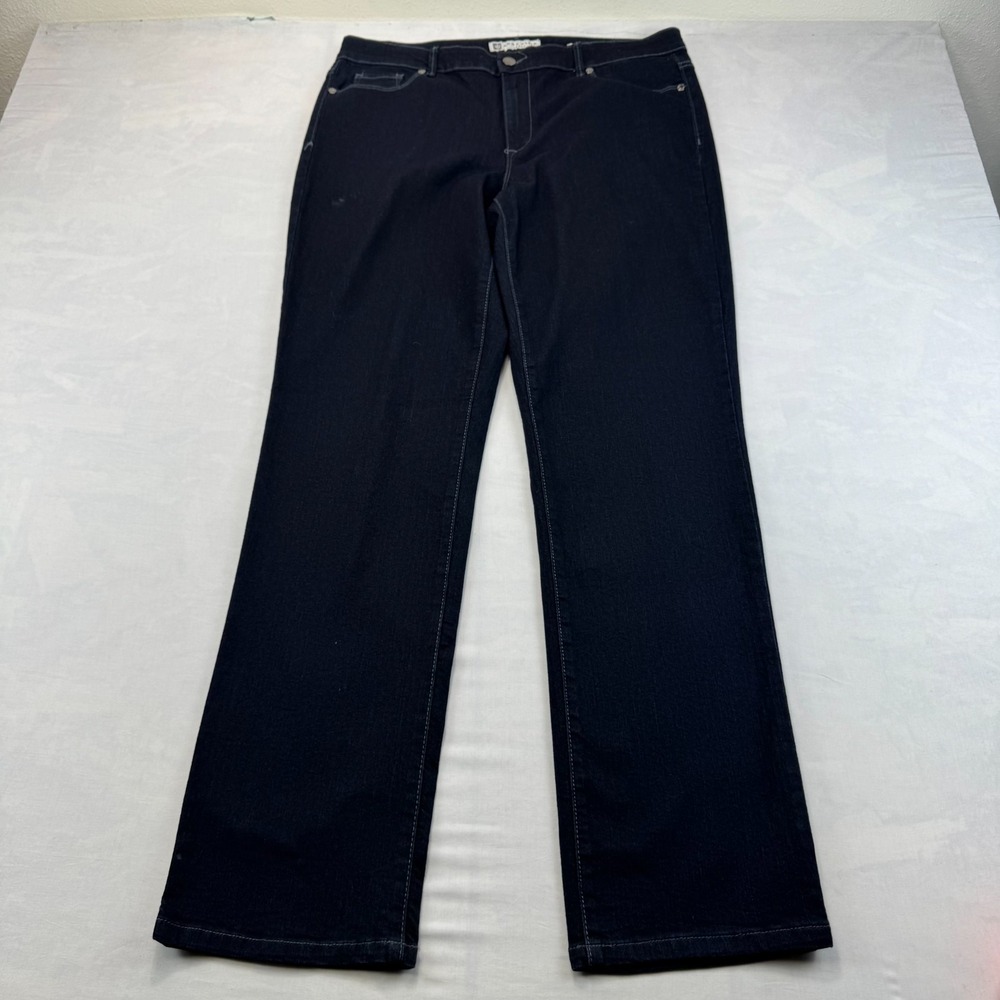 Anne Klein Straight Jeans Womens 16 Black Denim Stretch Rhinestone Lion Pocket